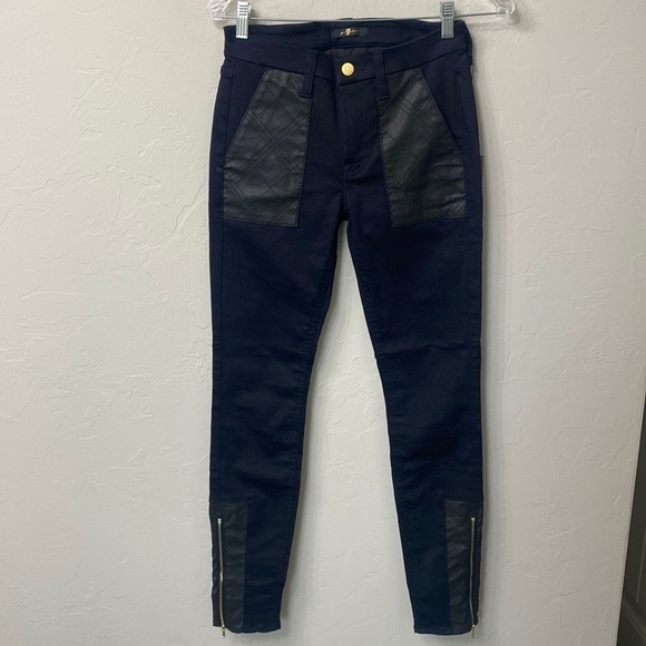7 for all mankind quilted leather Accent skinny jeans black size 27. NWT. - Picture 1 of 13